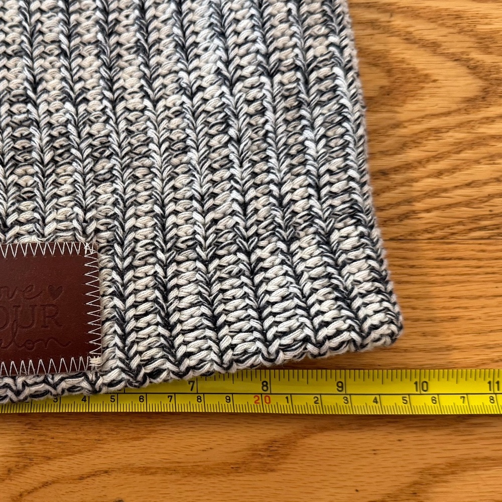 Love Your Melon Salt and Pepper (Black and White) Leather Patch Beanie - Picture 3 of 6
